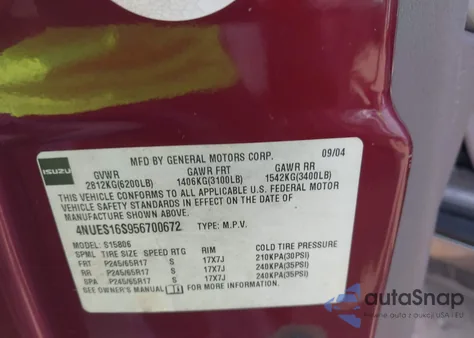 2005 Isuzu Ascender S z USA, uszkodzony, nr VIN 4NUES16S956700672